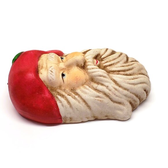 Santa Claus Head Christmas Ornament Bisque Porcelain Holly 3" Tall - Picture 4 of 6